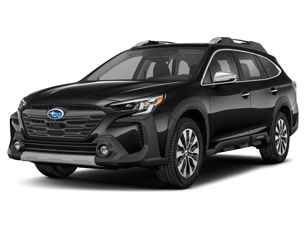 2023 Subaru Outback Touring in Crystal Black Silica — front three-quarter view