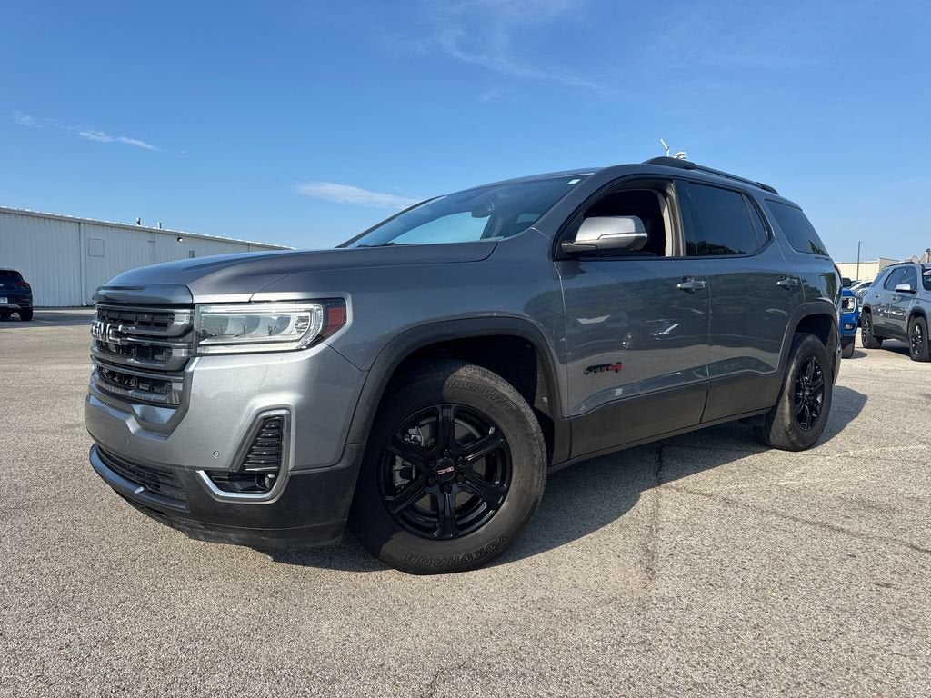 2021 GMC Acadia AT4 in Satin Steel Metallic — front three-quarter view