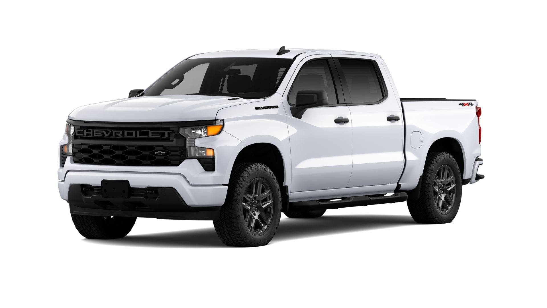 2026 Chevrolet Silverado 1500 Custom in Summit White — front three-quarter view