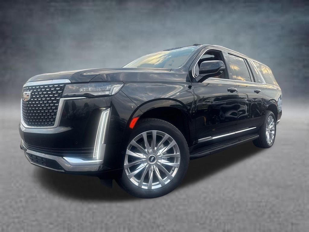 2022 Cadillac Escalade ESV Premium Luxury in Black Raven — front three-quarter view